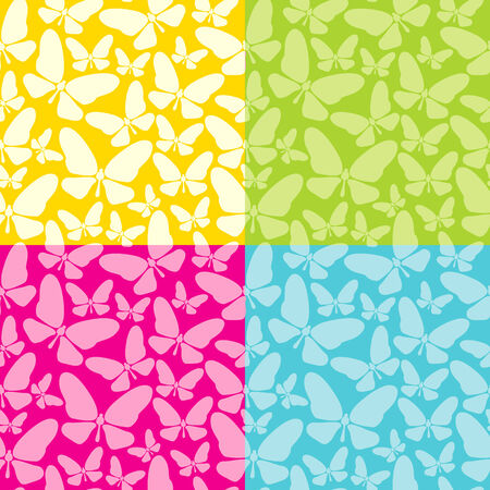 Set of four colored seamless background with butterfliesのイラスト素材