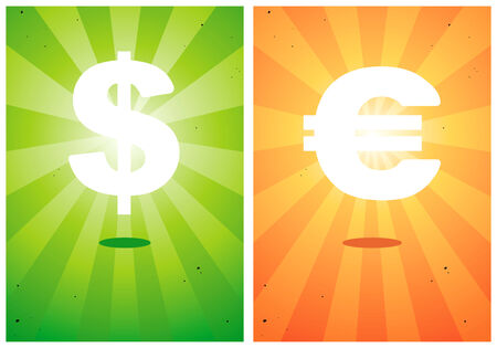 Illustrations of signs the dollar and euro against the bright backgroundのイラスト素材