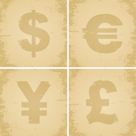 Four currency symbol for the old cracked paperのイラスト素材