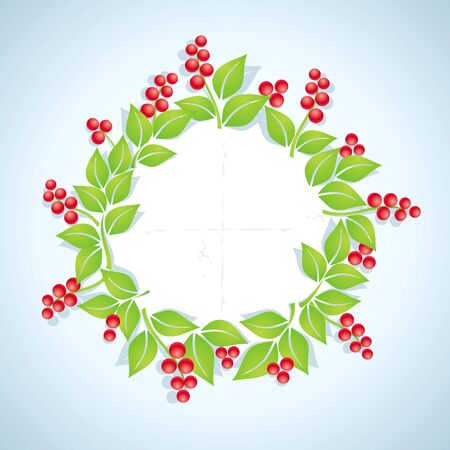 Wreath of red berries with green leavesのイラスト素材