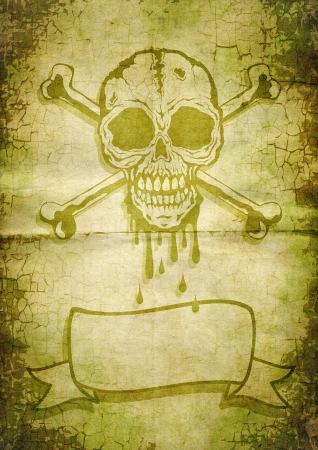 Skull and crossbones painted on old paperの写真素材