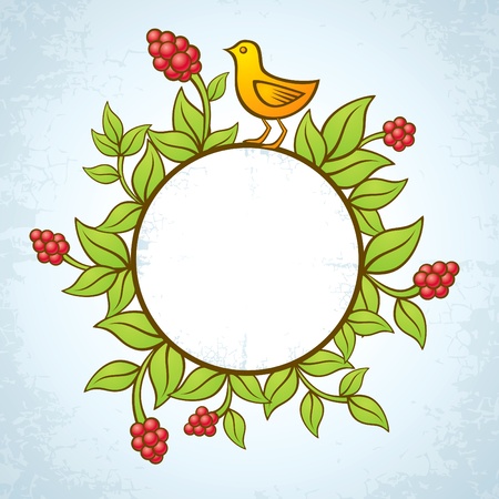 Illustration of birds and plants with berriesのイラスト素材