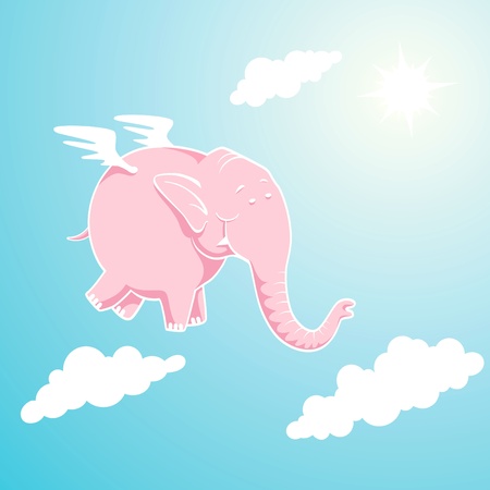 Pink elephant flying through the skyのイラスト素材