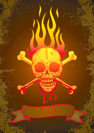 Illustration of the skull in flames with the blood flowingのイラスト素材