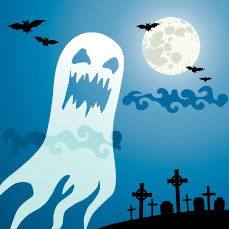 Ghost in the cemetery a moonlit nightのイラスト素材