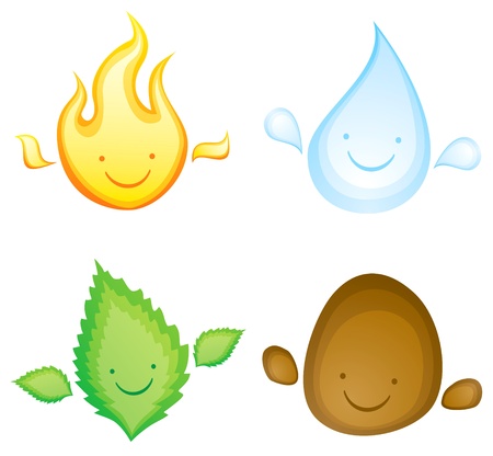 Four elements in the form of smiling charactersのイラスト素材