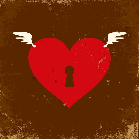 Retro illustration of the heart with wingsのイラスト素材