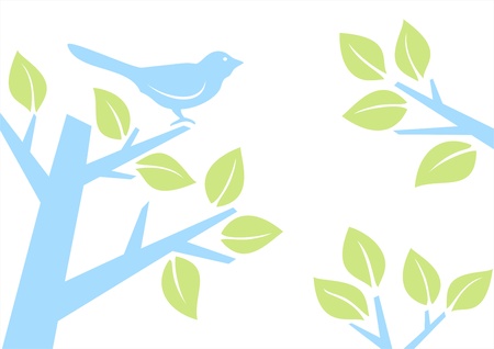 Illustration of a bird on a tree branchのイラスト素材