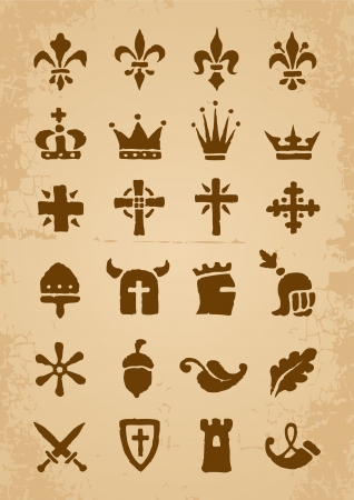 Heraldic symbols in the Romanesque style in the old paperのイラスト素材