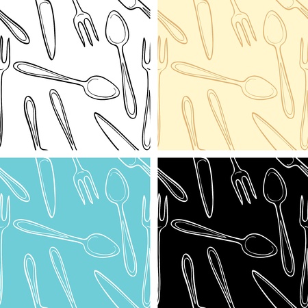 Set of seamless patterns of cutleryのイラスト素材