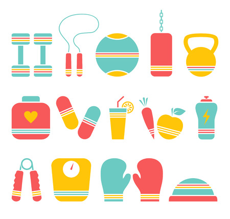 Illustration of 14 fitness colored iconsのイラスト素材