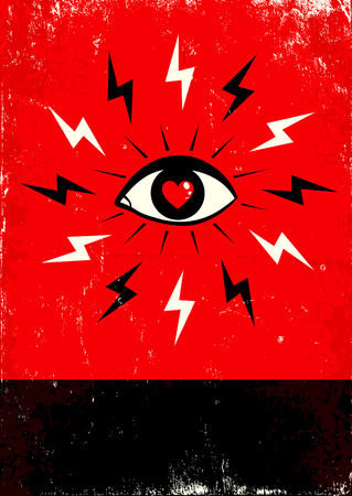 Red and black poster with eye and lightningのイラスト素材