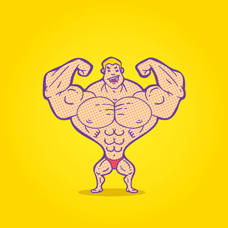 Illustration bodybuilder posing on a colored backgroundのイラスト素材