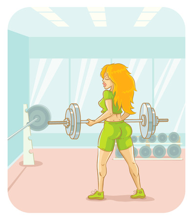 Illustration of girl lifting a barbellのイラスト素材