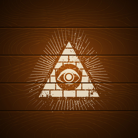 Pyramid with eye on wooden backgroundのイラスト素材