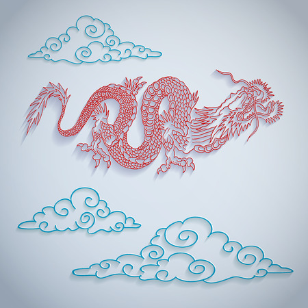 illustration of a dragon cut out of paperのイラスト素材