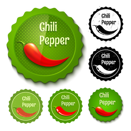 Vector set of new and retro chili stampsのイラスト素材