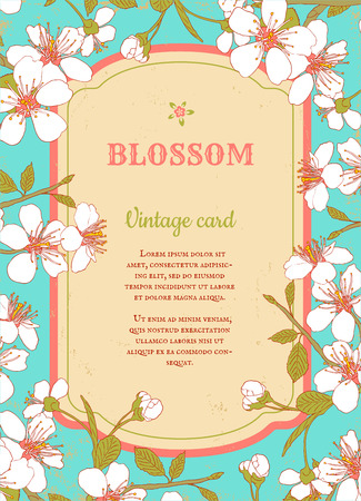 Retro poster with cherry blossomのイラスト素材