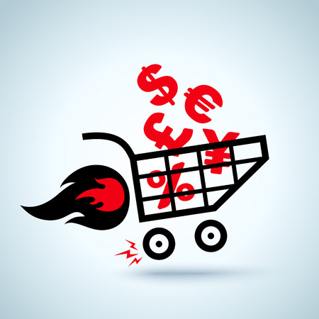 Shopping cart with currency, dollar, euroのイラスト素材