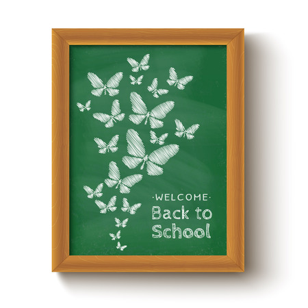 Vector background with butterflys on chalkboard for school dayのイラスト素材