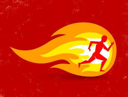 Vector concept for running with man and fireのイラスト素材