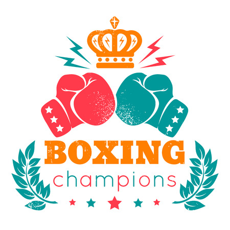 Vintage logo for boxing with gloves and crownのイラスト素材
