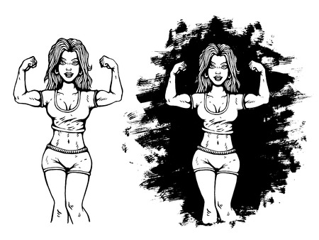 Vector illustrations of a fitness girl in comics styleのイラスト素材