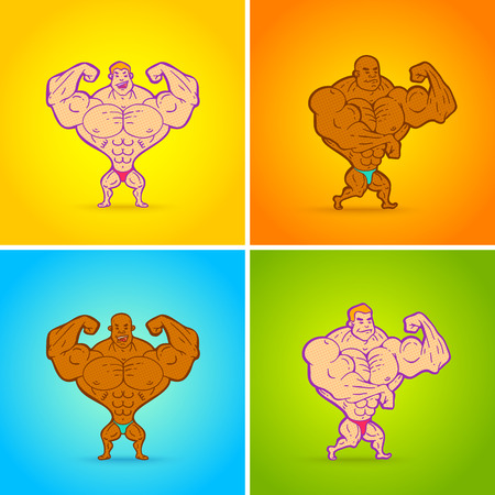 Vector set illustration with bodybuildersのイラスト素材