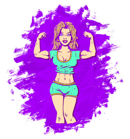 Vector illustration of a fitness girl on purple backgroundのイラスト素材