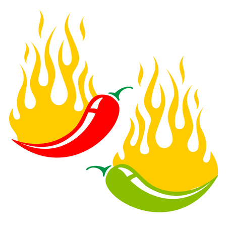 Vector illustration of two chili peppers in fireのイラスト素材