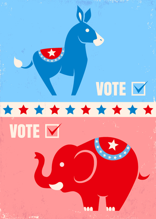 Vector illustration donkey and elephant. United States political party symbolsのイラスト素材
