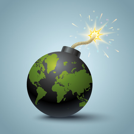 Vector illustration of a bomb with World map.のイラスト素材