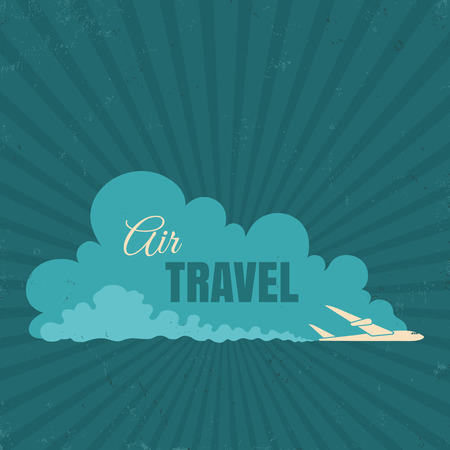 Vector vintage travel with plane on the skyのイラスト素材