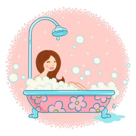 Vector illustration of girl in bathroomのイラスト素材