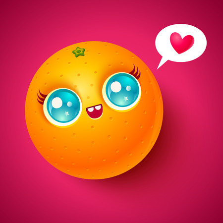 Cute orange on bright background - Vector kawaii orange with blue eyes.のイラスト素材