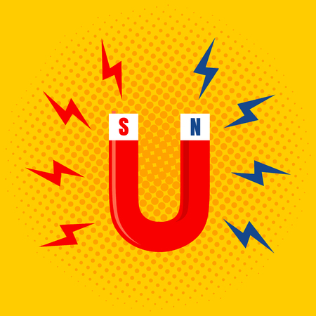 Vector illustration of the magnet with the magnetization. Magnet on yellow backgroung.のイラスト素材