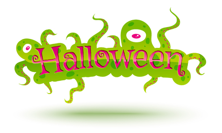 Vector banner for Halloween with green monsters. Halloween monsters with text.のイラスト素材