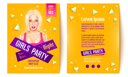 Vector mock up flyer for girls party in nightclub. Vector flyer for disco night in nightclub.のイラスト素材