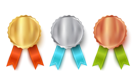 Vector set gold, silver and bronze medals. Metallic medals template.のイラスト素材