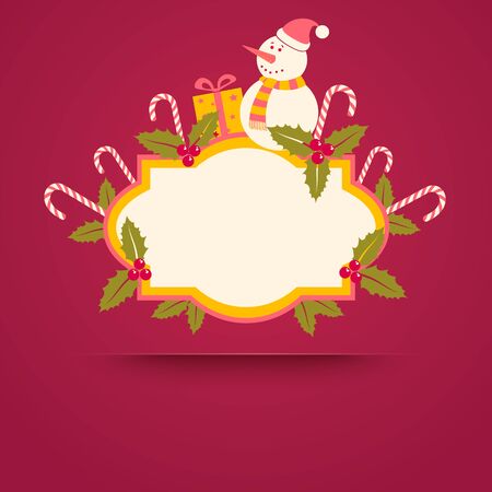 Vintage banner with Christmas gifts and snowman.のイラスト素材