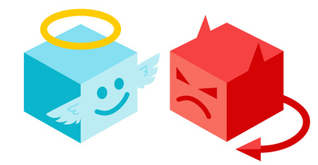 A Vector illustration of a angel and devil in isometric style. Angel and devil in isomertry.のイラスト素材