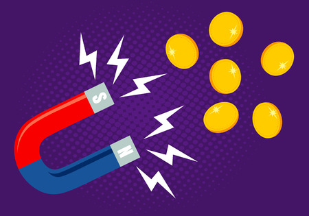 Vector illustration of a manget with money. Magnet with golden coins.のイラスト素材