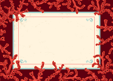 Vector vintage card with red corals. Red corals with vintage banner.のイラスト素材