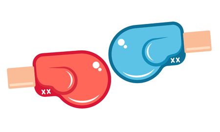 Vector retro icons for a boxing with two gloves. Retro emblem for boxing with red and blue gloves.のイラスト素材