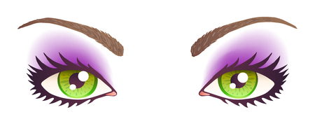Vector illustration of green eyes. Green eyes with make-up.のイラスト素材