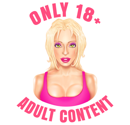 Vector web banner for adult content. Vector emblem with beautiful blonde girl adults only.のイラスト素材