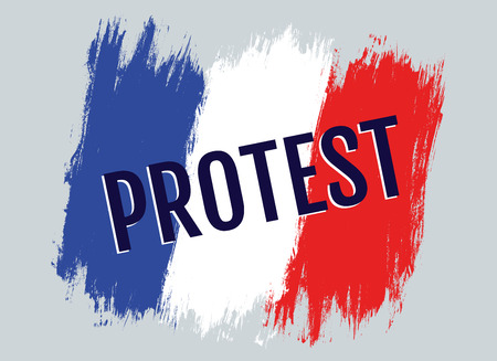 Vector illustration of French flag and text protest. Protest in the France.のイラスト素材