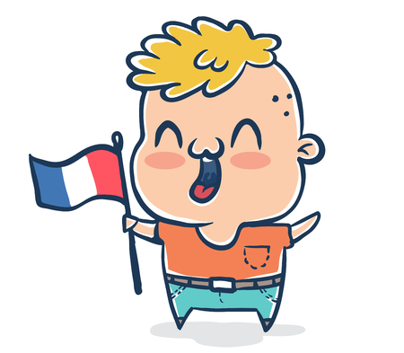Vector illustration of a French boy with flag of France. Protest in France.のイラスト素材