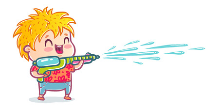 Vector illustration of a boy with water gun for Songkran festival in Thailand. Songkran water festival in Thailand.のイラスト素材