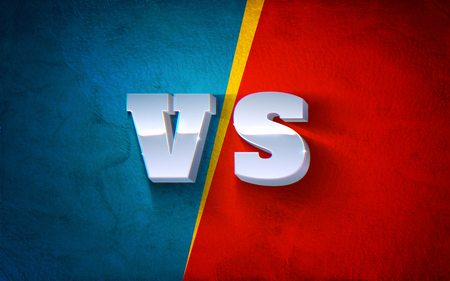 Illustration of a metallic vs letters on bright background. Letters VS from metal on bright background. Versus.の写真素材